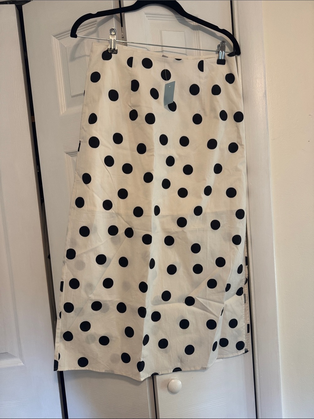 LOFT Cream Midi Skirt with Black Polka Dots